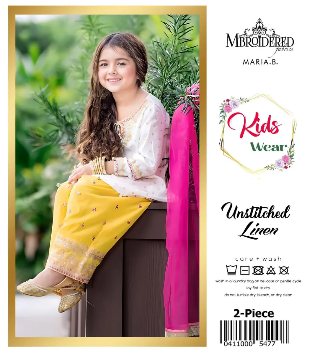 Standard Size - Girls Linen Embroidered 2-Piece Suit White